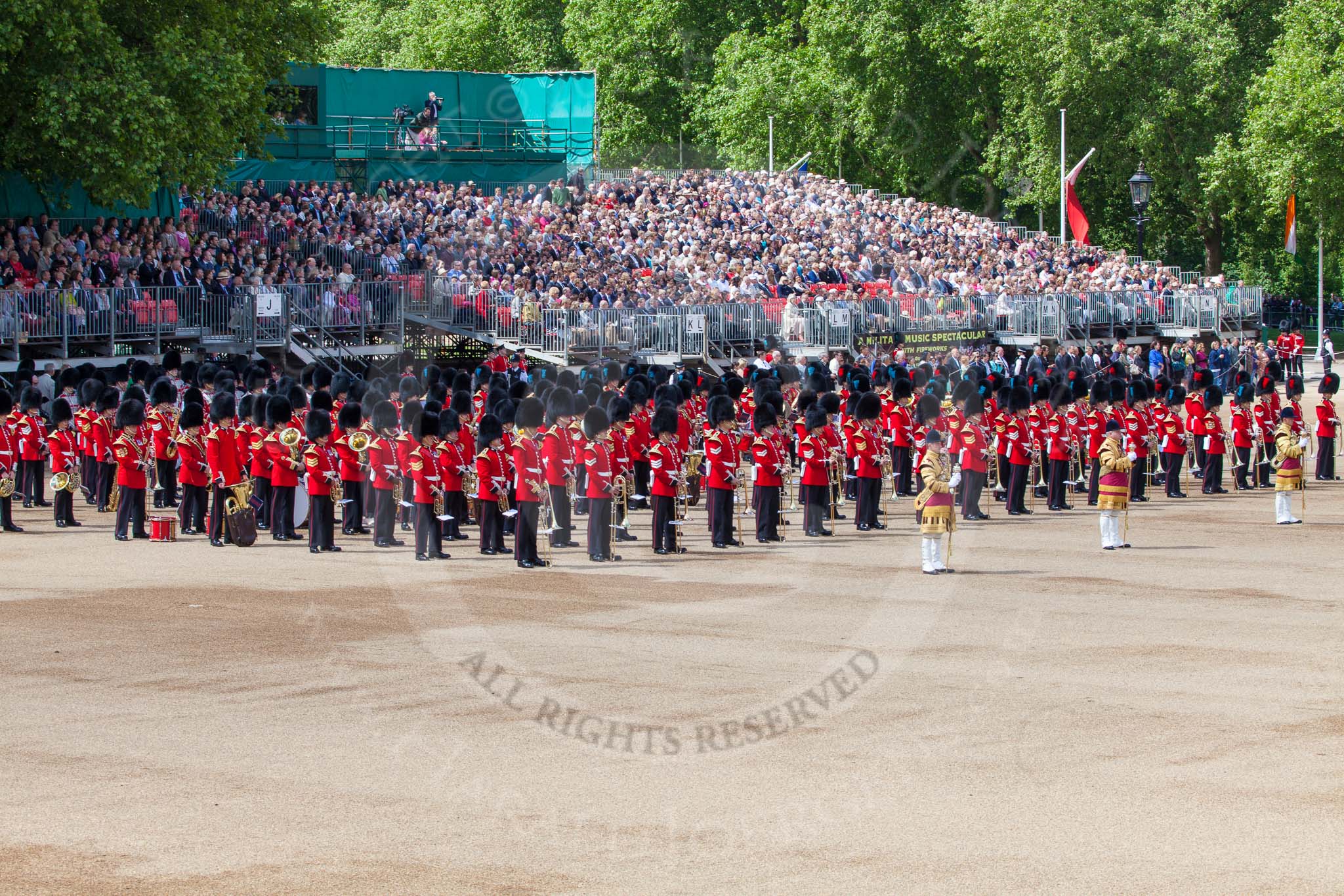 The Colonel's Review 2013: The Massed Bands on the western side of Horse Guards parade - three of the five bands are now in place..
Horse Guards Parade, Westminster,
London SW1,

United Kingdom,
on 08 June 2013 at 10:34, image #161
