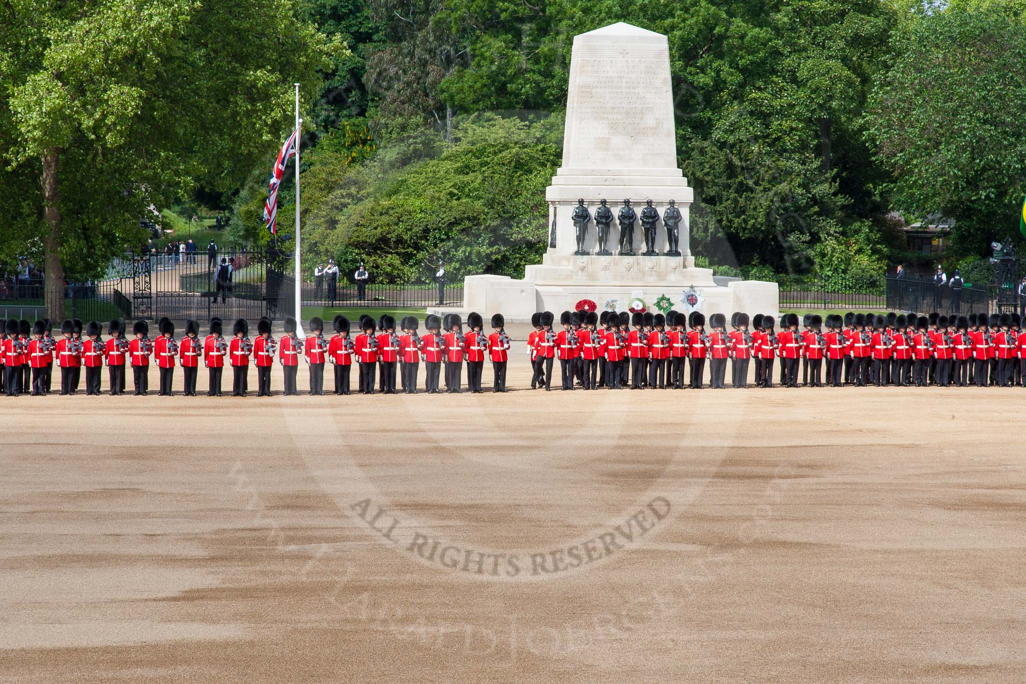 The Colonel's Review 2013: All six guards reposition to form a single, long, L-shaped line..
Horse Guards Parade, Westminster,
London SW1,

United Kingdom,
on 08 June 2013 at 10:36, image #168