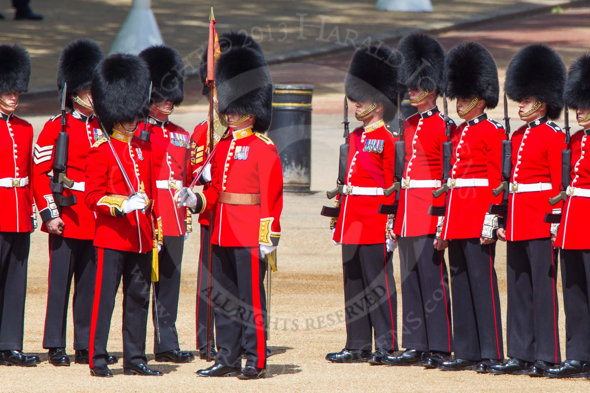 The Colonel's Review 2013: Major T P Y Radcliffe,No. 6 Guard, No. 7 Company Coldstream Guards and Captain P W Foster No.5 Guard F Company Scots Guards..
Horse Guards Parade, Westminster,
London SW1,

United Kingdom,
on 08 June 2013 at 10:43, image #209