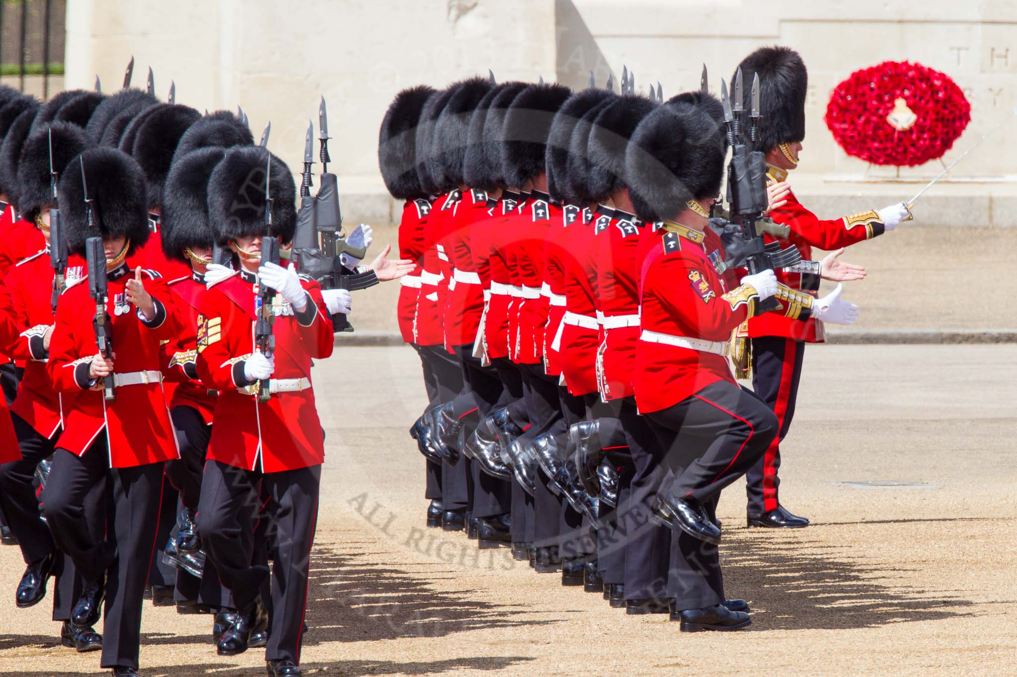 The Colonel's Review 2013: No. 3 Guard, 1st Battalion Welsh Guards, at the gap in the line for members of the Royal Family..
Horse Guards Parade, Westminster,
London SW1,

United Kingdom,
on 08 June 2013 at 10:50, image #217