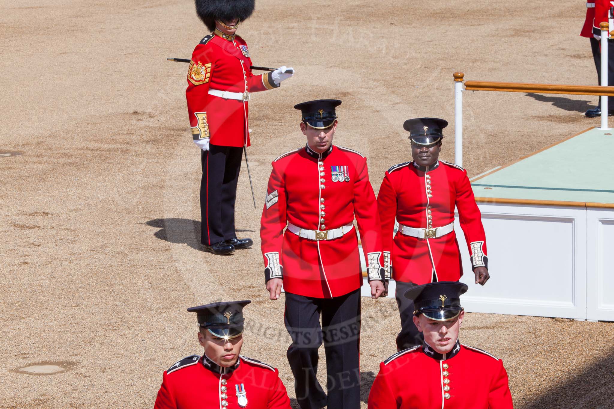 Photo 1306081055105D28080HaraldJoergens The Colonel's Review 2013: The dais, the saluting platform for HM The Queen, is in the final stages of assembly, shortly before the arrival of the Royal Procession..
Horse Guards Parade, Westminster,
London SW1,
United Kingdom,
on 08 June 2013 at 10:55, image #239