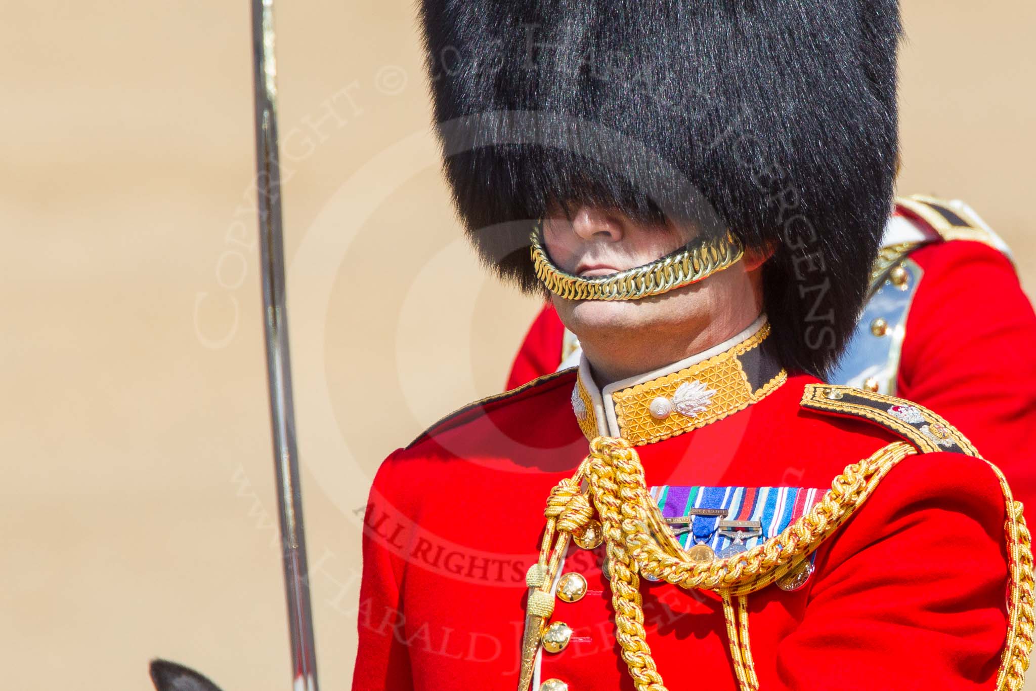 The Colonel's Review 2013: Leading the Royal Procession: Brigade Major Household Division, Lieutenant Colonel S G Soskin, Grendadier Guards..
Horse Guards Parade, Westminster,
London SW1,

United Kingdom,
on 08 June 2013 at 10:57, image #258