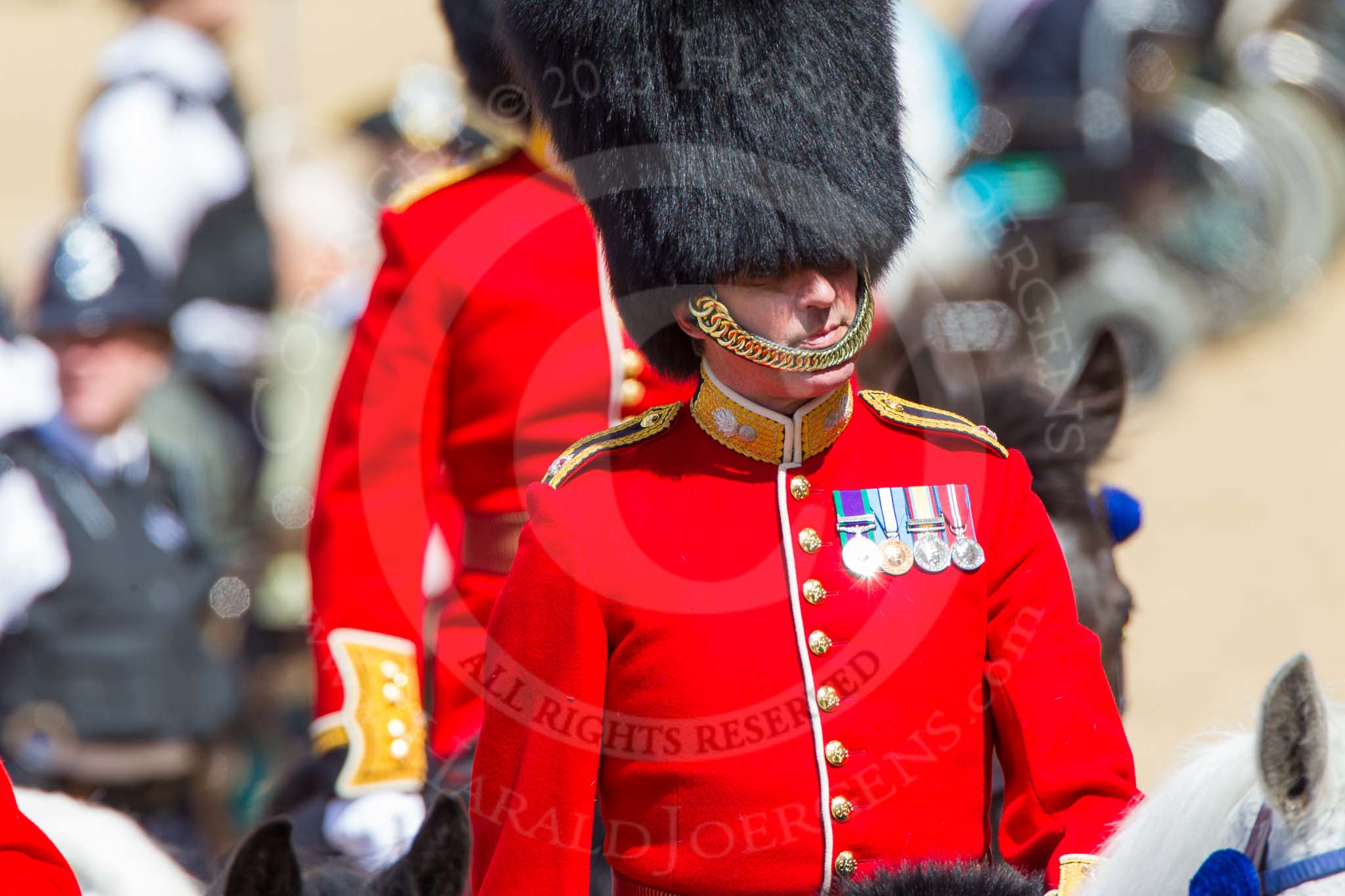 The Colonel's Review 2013: Foot Guards Regimental Adjutant Major G V A Baker, Grenadier Guards, during the Inspection of the Line..
Horse Guards Parade, Westminster,
London SW1,

United Kingdom,
on 08 June 2013 at 11:02, image #327