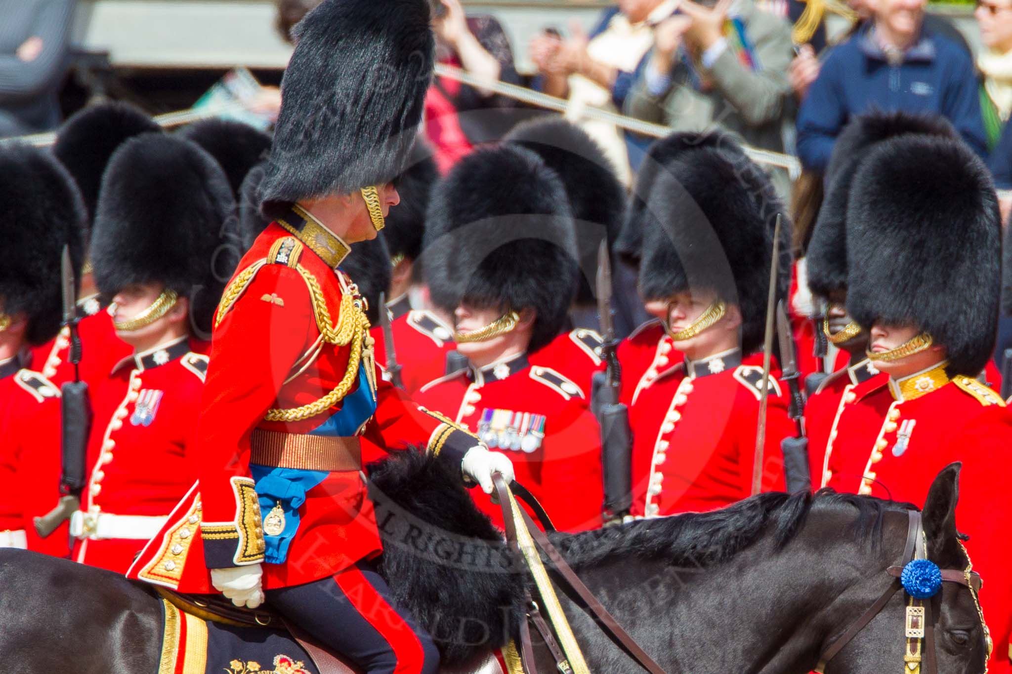 The Colonel's Review 2013: HRH The Prince of Wales, Colonel Welsh Guards saluting the Colour..
Horse Guards Parade, Westminster,
London SW1,

United Kingdom,
on 08 June 2013 at 11:03, image #357