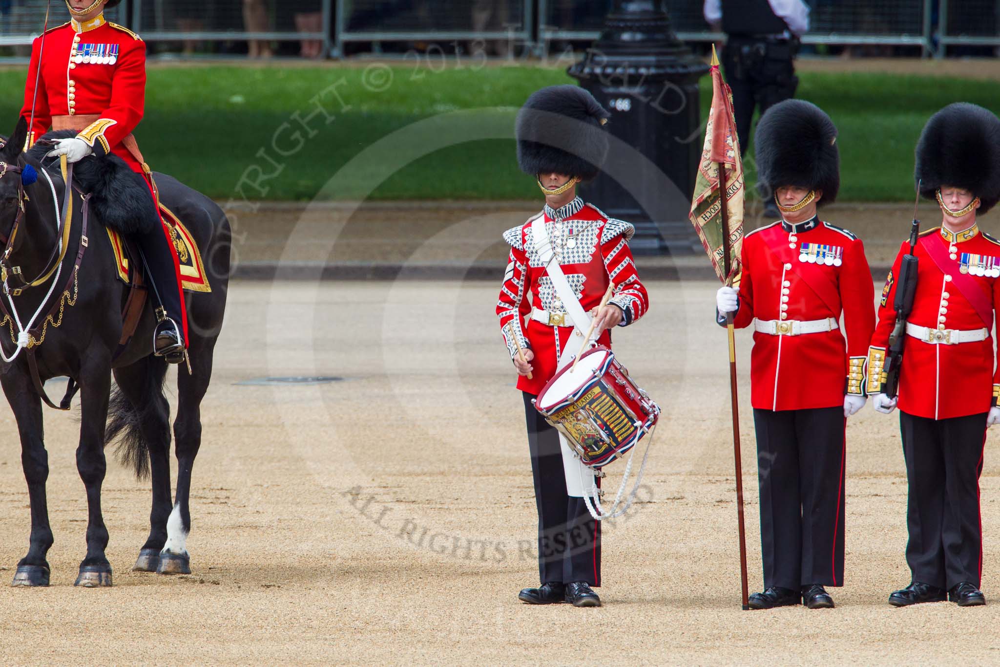 The Colonel's Review 2013: The "Lone Drummer", Lance Corporal Christopher Rees, starts playing the Drummer's Call..
Horse Guards Parade, Westminster,
London SW1,

United Kingdom,
on 08 June 2013 at 11:14, image #466