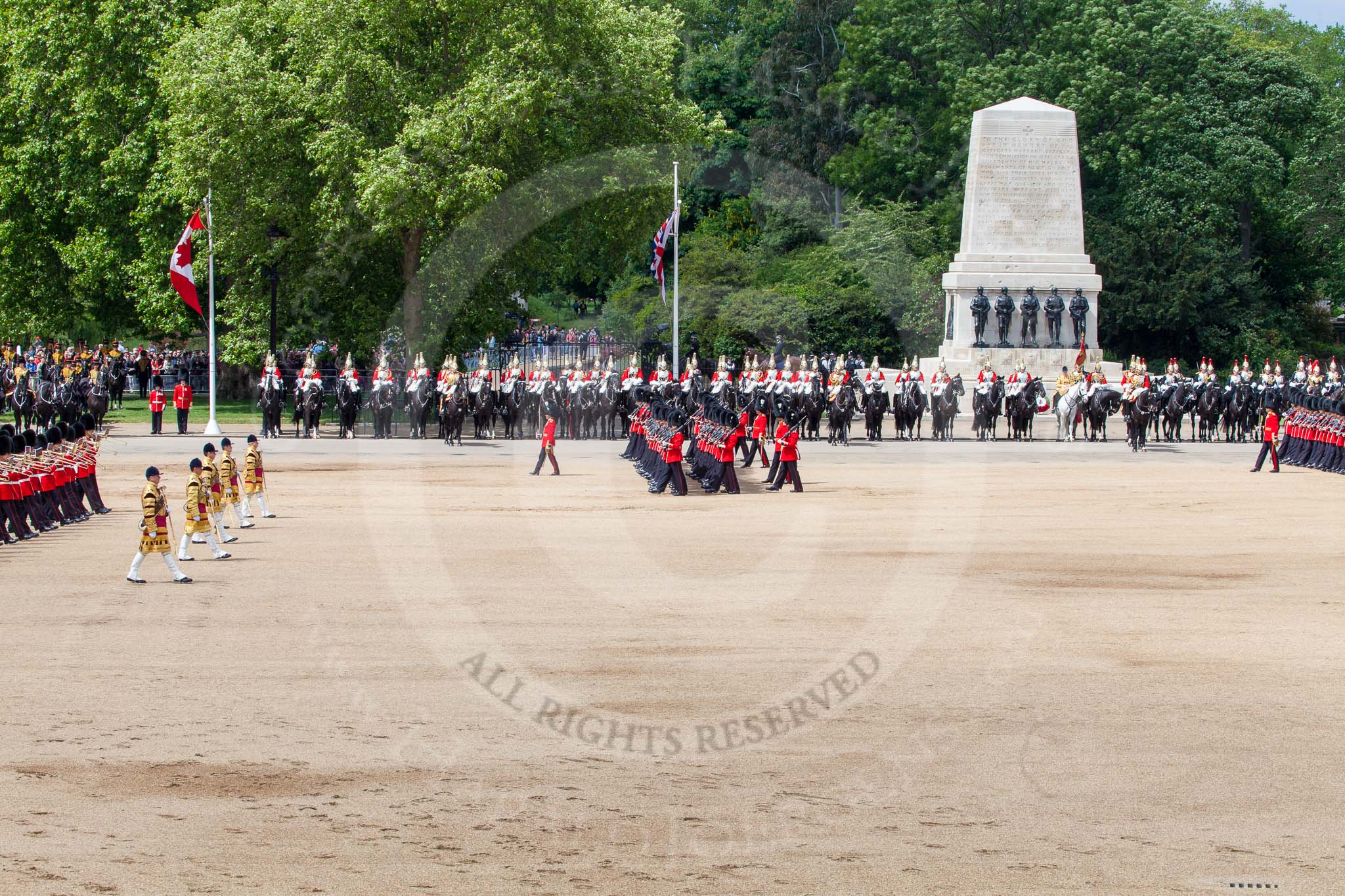 The Colonel's Review 2013: The March Past in Slow Time - Field Officer and Major of the Parade leading the six guards around Horse Guards Parade..
Horse Guards Parade, Westminster,
London SW1,

United Kingdom,
on 08 June 2013 at 11:30, image #609