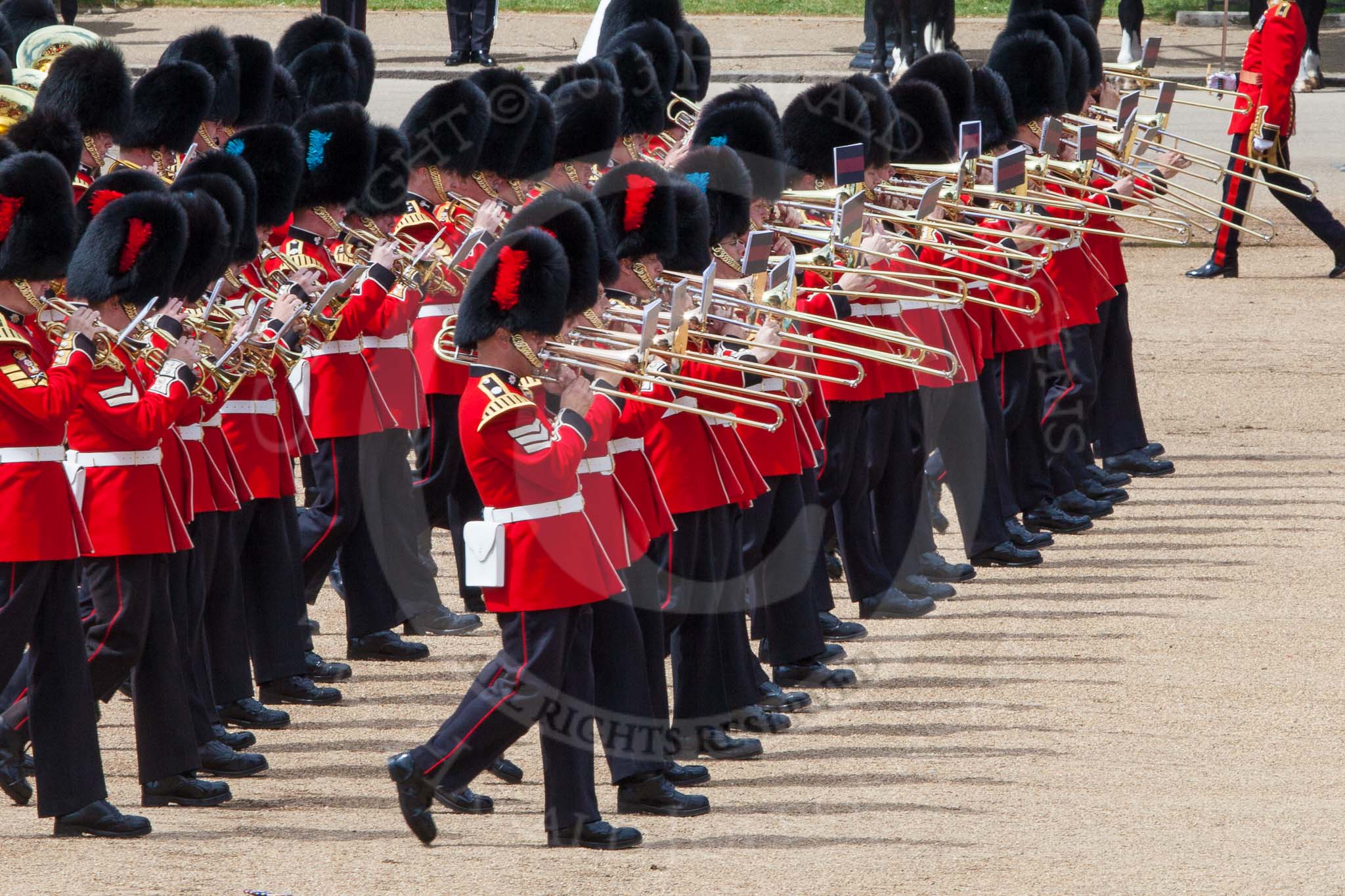 The Colonel's Review 2013: The Massed Bands, led by the five Drum Majors, during the March Past..
Horse Guards Parade, Westminster,
London SW1,

United Kingdom,
on 08 June 2013 at 11:30, image #610