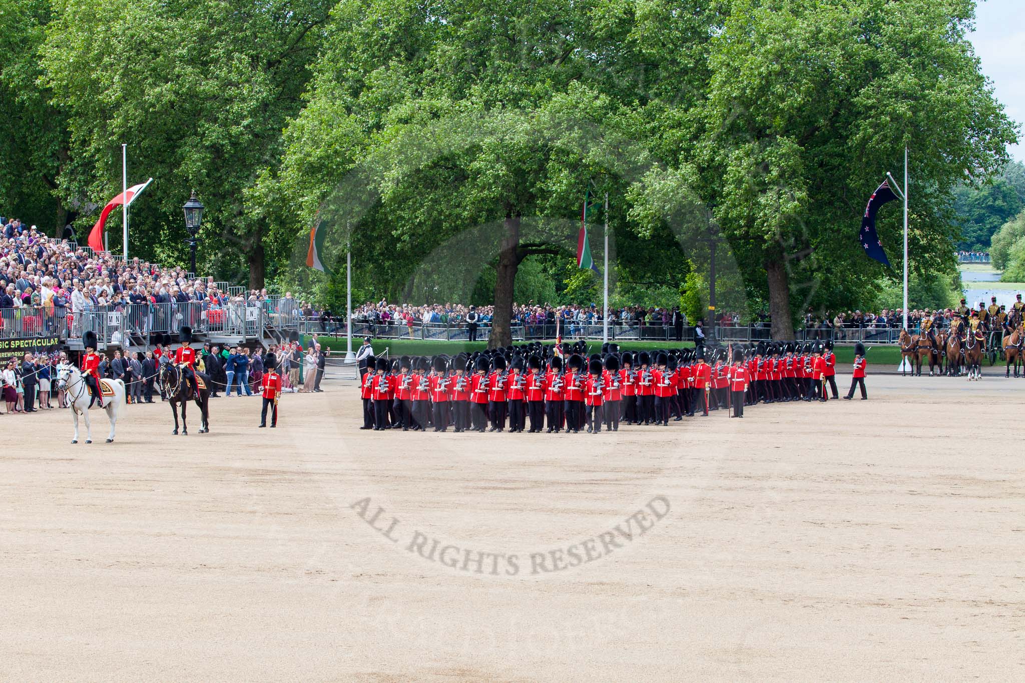 Photo 1306081130315D28275HaraldJoergens The Colonel's Review 2013: The Field Officer in Brigade Waiting, Lieutenant Colonel Dino Bossi, Welsh Guards, and the Major of the Parade, Major H G C Bettinson, Welsh Guards, leading the March Past..
Horse Guards Parade, Westminster,
London SW1,
United Kingdom,
on 08 June 2013 at 11:31, image #614