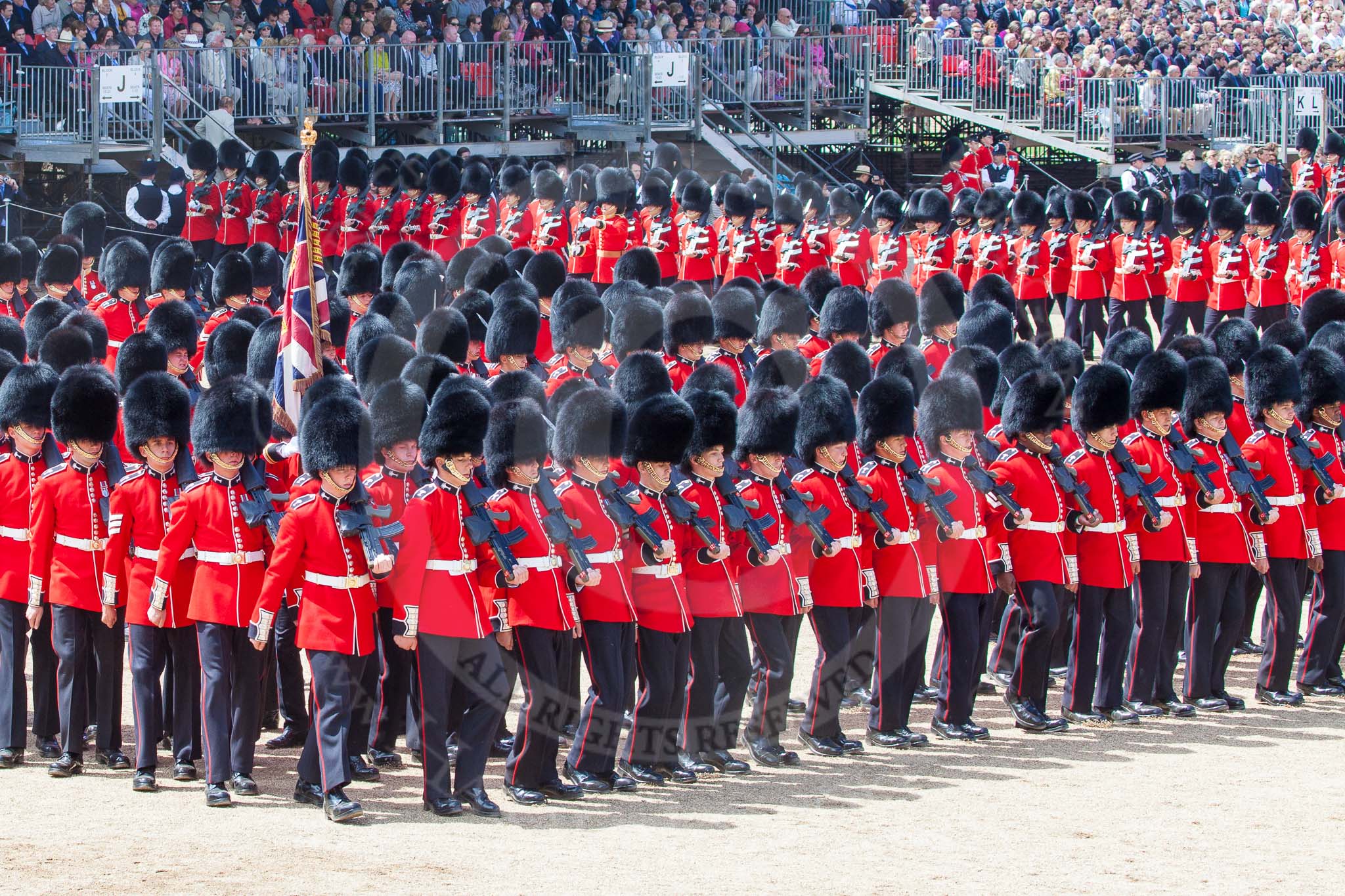 The Colonel's Review 2013: The March Past in Quick Time - the Major of the Parade, Major H G C Bettinson, Welsh Guards, and the Field Officer in Brigade Waiting, Lieutenant Colonel Dino Bossi, Welsh Guards..
Horse Guards Parade, Westminster,
London SW1,

United Kingdom,
on 08 June 2013 at 11:43, image #687
