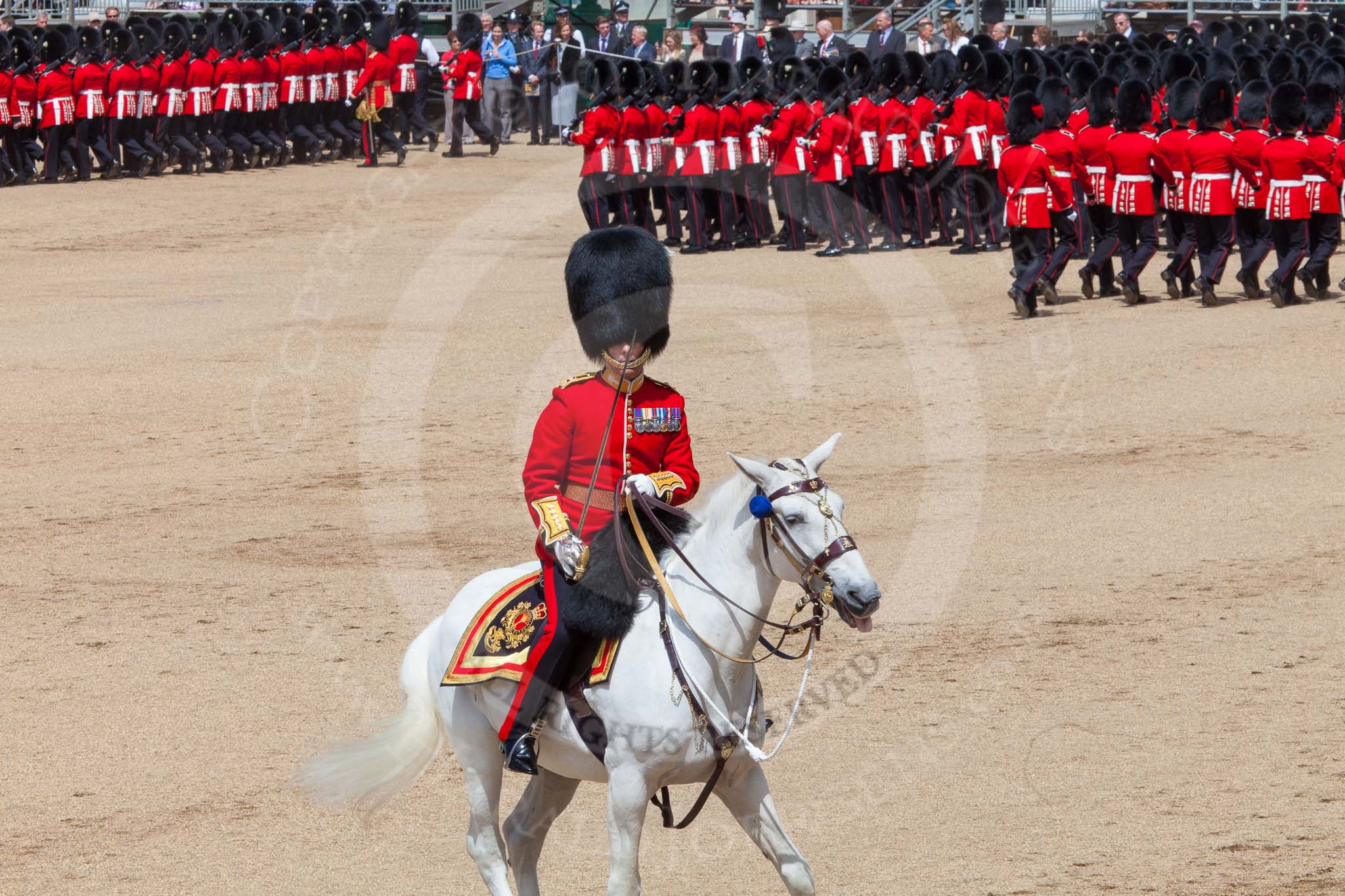 The Colonel's Review 2013: The Field Officer in Brigade Waiting, Lieutenant Colonel Dino Bossi, Welsh Guards, after saluting Her Majesty during the March Past in Quick Time..
Horse Guards Parade, Westminster,
London SW1,

United Kingdom,
on 08 June 2013 at 11:45, image #701