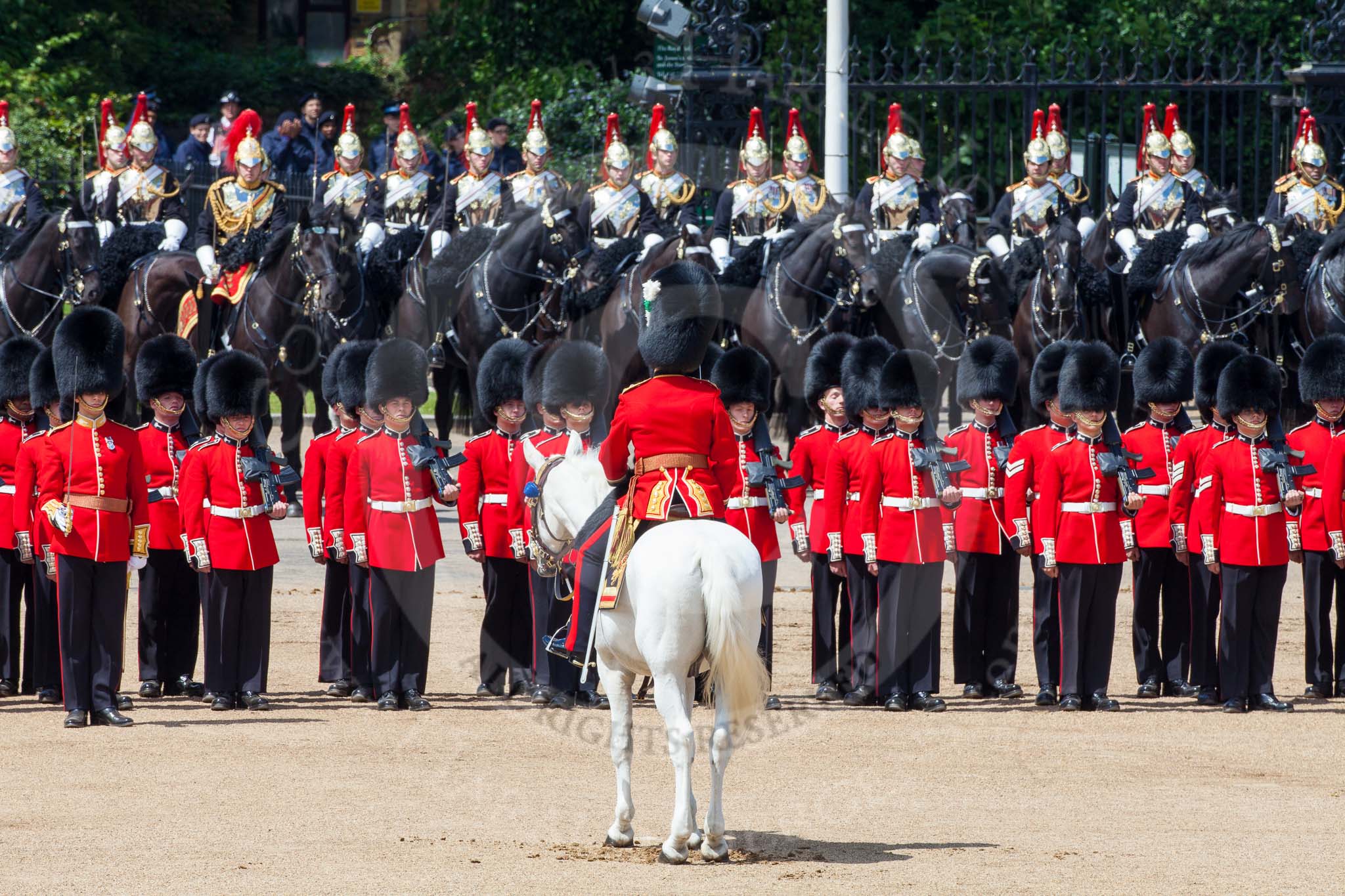 The Colonel's Review 2013: The Field Officer in Brigade Waiting, Lieutenant Colonel Dino Bossi, Welsh Guards, giving orders after the Ride Past..
Horse Guards Parade, Westminster,
London SW1,

United Kingdom,
on 08 June 2013 at 12:02, image #808