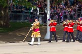 The Colonel's Review 2013: Drum Major Tony Taylor, Coldstream Guards, leading the second band to arrive at Horse Guards Parade, the Band of the Irish Guards..
Horse Guards Parade, Westminster,
London SW1,

United Kingdom,
on 08 June 2013 at 10:15, image #58
