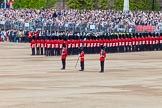 The Colonel's Review 2013: The Colour Party has reached their position on Horse Guards Parade - Colour Sergeant R J Heath, Welsh Guards, carrying the Colour, and the two sentries..
Horse Guards Parade, Westminster,
London SW1,

United Kingdom,
on 08 June 2013 at 10:32, image #133