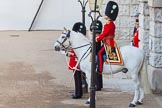 The Colonel's Review 2013: The Field Officer in Brigade Waiting, Lieutenant Colonel D W L Bossi, Welsh Guards, at Horse Guards Arch..
Horse Guards Parade, Westminster,
London SW1,

United Kingdom,
on 08 June 2013 at 10:38, image #180