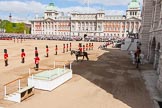 The Colonel's Review 2013: The eighteen Officers, three for each Guard, await the order to take post in front of their respective Guards, whilst the Major of the Parade, Major H G C Bettinson, Welsh Guards, rides onto Horse Guards Parade..
Horse Guards Parade, Westminster,
London SW1,

United Kingdom,
on 08 June 2013 at 10:37, image #172