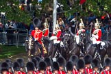 The Colonel's Review 2013: Leading the Royal Procession from The Mall onto Horse Guards Parade - Brigade Major Household Division Lieutenant Colonel Simon Soskin, Grenadier Guards, followed by four Troopers of The Life Guards..
Horse Guards Parade, Westminster,
London SW1,

United Kingdom,
on 08 June 2013 at 10:56, image #242