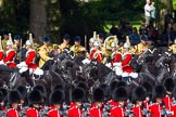 The Colonel's Review 2013: First and Second Division of the Sovereign's Escort, The Life Guards, here riding down Horse Guards Road passing The Mounted Bands of the Household Cavalry and No.5 Guard F Company Scots Guards..
Horse Guards Parade, Westminster,
London SW1,

United Kingdom,
on 08 June 2013 at 10:58, image #267