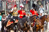 The Colonel's Review 2013: From left to right - Silver-Stick-in-Waiting, Colonel S H Cowen, The Blues and Royals, 
Chief of Staff, Colonel R H W St G Bodington, Welsh Guards, and Aide-de-Camp, Captain J J Hathaway-White, Grenadier Guards, saluting the Colour..
Horse Guards Parade, Westminster,
London SW1,

United Kingdom,
on 08 June 2013 at 11:00, image #285