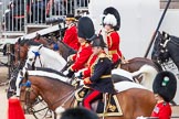 The Colonel's Review 2013: From front to back - Crown Equerry Colonel Toby Browne, Equerry in Waiting to Her Majesty, Lieutenant Colonel Alexander Matheson of Matheson, younger, then Gold Stick in Waiting and Colonel Life Guards, Field Marshal the Lord Guthrie of Craigiebank and Colonel Coldstream Guards General Sir James Bucknall..
Horse Guards Parade, Westminster,
London SW1,

United Kingdom,
on 08 June 2013 at 11:21, image #542