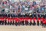 The Colonel's Review 2013: The Escort Tto the Colour is marching towards No.6 Guard, to begin the trooping the Colour through the ranks..
Horse Guards Parade, Westminster,
London SW1,

United Kingdom,
on 08 June 2013 at 11:22, image #550