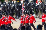 The Colonel's Review 2013: No. 1 Guard (Escort for the Colour),1st Battalion Welsh Guards, at the beginning of the March Past in Quick Time. Behind them The Blues and Royals of the Household Cavalry. The Field Officer returns to the head of the march past..
Horse Guards Parade, Westminster,
London SW1,

United Kingdom,
on 08 June 2013 at 11:40, image #677