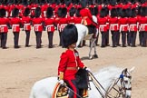 The Colonel's Review 2013: The Field Officer in Brigade Waiting, Lieutenant Colonel Dino Bossi, Welsh Guards, saluting Her Majesty during the March Past in Quick Time..
Horse Guards Parade, Westminster,
London SW1,

United Kingdom,
on 08 June 2013 at 11:45, image #699