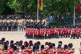 The Colonel's Review 2013: The March Past in Quick Time. No. 1 Guard, the Escort to the Colour,1st Battalion Welsh Guards,  marching along the Mounted Bands of the Household Cavalry..
Horse Guards Parade, Westminster,
London SW1,

United Kingdom,
on 08 June 2013 at 11:46, image #704