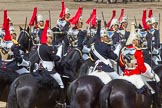 The Colonel's Review 2013: The Third and Forth Divisions of the Sovereign's Escort, The Blues and Royals, during the Ride Past. In the middle the farriers holding theirglinting axes..
Horse Guards Parade, Westminster,
London SW1,

United Kingdom,
on 08 June 2013 at 11:58, image #783