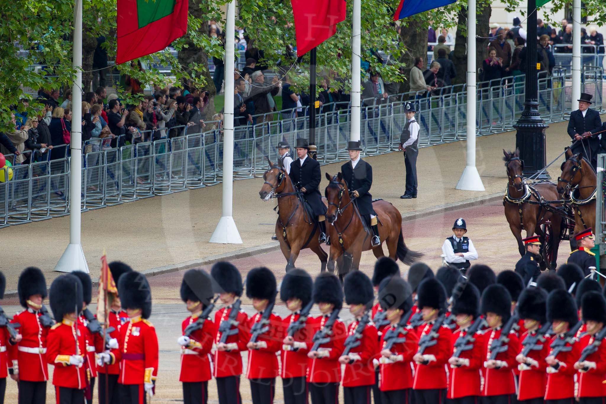 Major General's Review 2013: Two grooms are leading the line of carriages that will carry members of the Royal Family across Horse Guards Parade..
Horse Guards Parade, Westminster,
London SW1,

United Kingdom,
on 01 June 2013 at 10:50, image #196