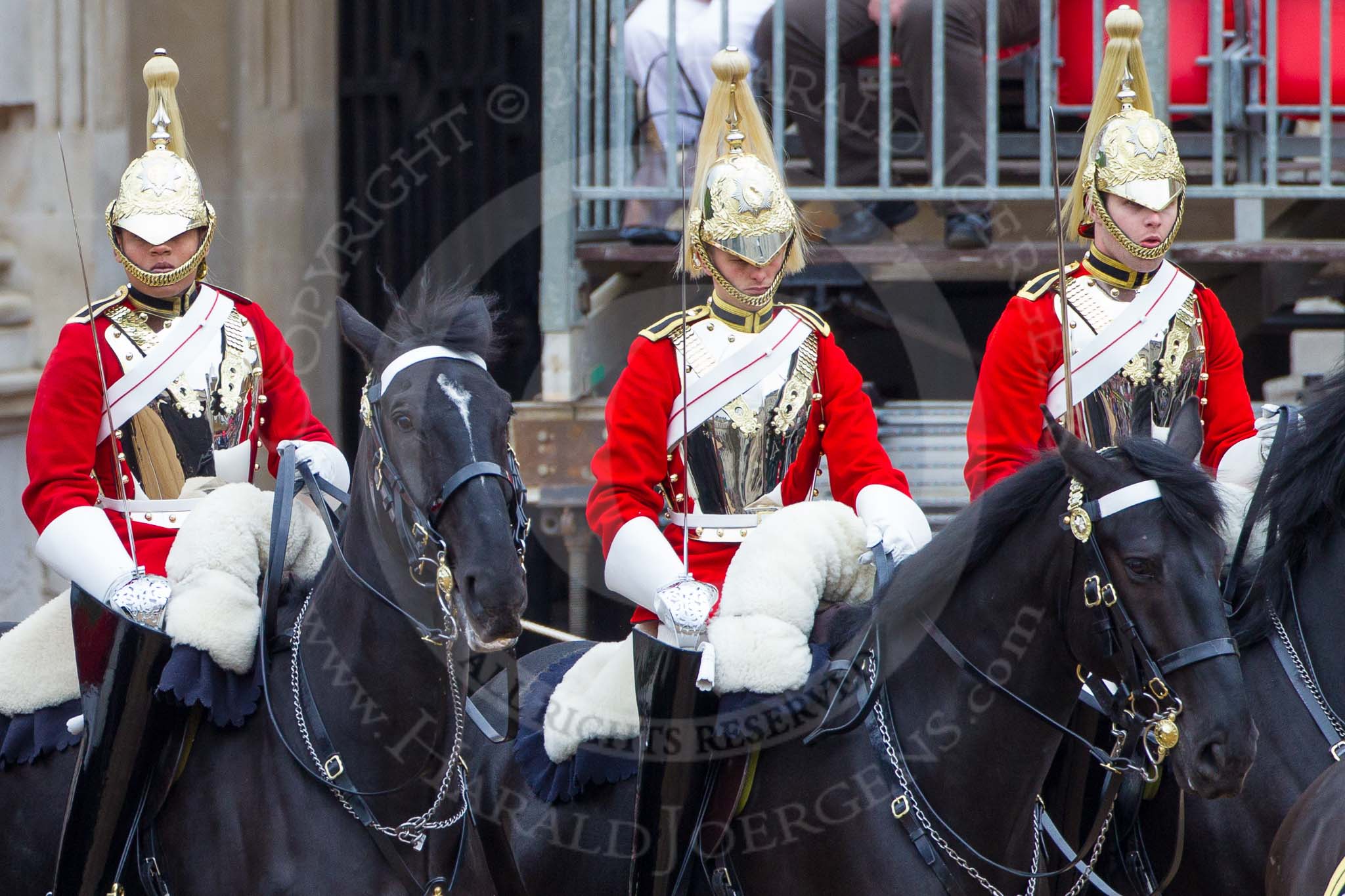 Major General's Review 2013: The Four Troopers of The Life Guards, following the Brigade Major at the head of the Royal Procession..
Horse Guards Parade, Westminster,
London SW1,

United Kingdom,
on 01 June 2013 at 10:56, image #224
