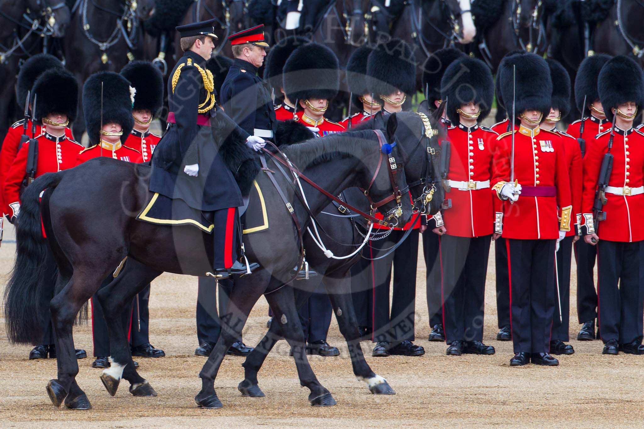 Major General's Review 2013: A Captian standing in for Lieutenant General Sir James Bucknall. A Major standing in for Field Marshal the Lord Guthrie of Craigiebank during Inspection of the Line..
Horse Guards Parade, Westminster,
London SW1,

United Kingdom,
on 01 June 2013 at 11:03, image #295