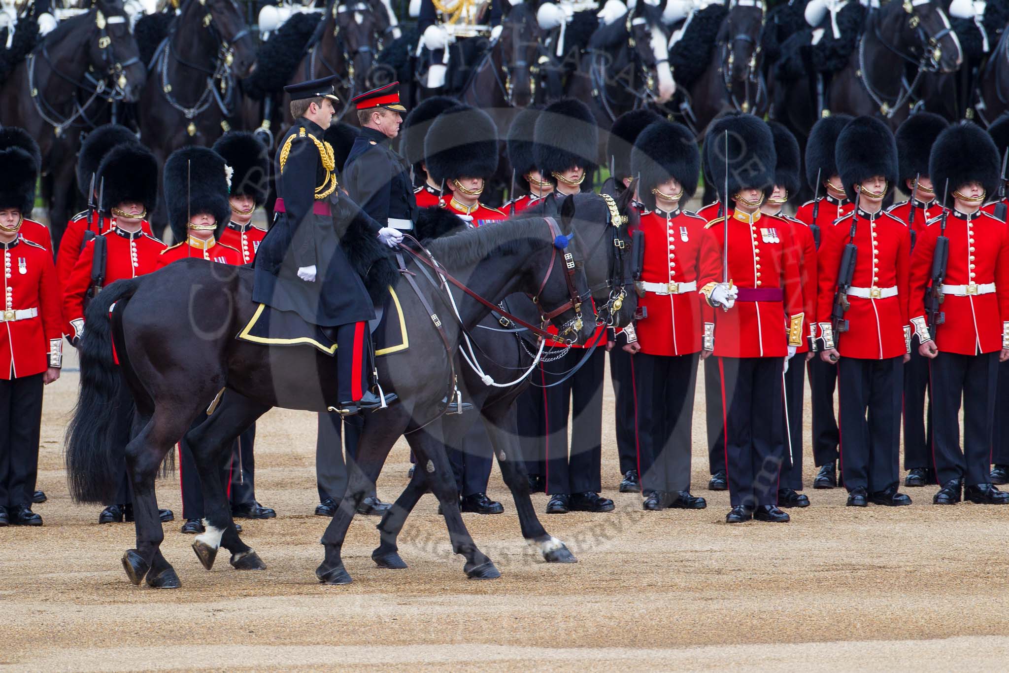 Major General's Review 2013: A Captian standing in for Lieutenant General Sir James Bucknall. A Major standing in for Field Marshal the Lord Guthrie of Craigiebank during Inspection of the Line..
Horse Guards Parade, Westminster,
London SW1,

United Kingdom,
on 01 June 2013 at 11:03, image #296