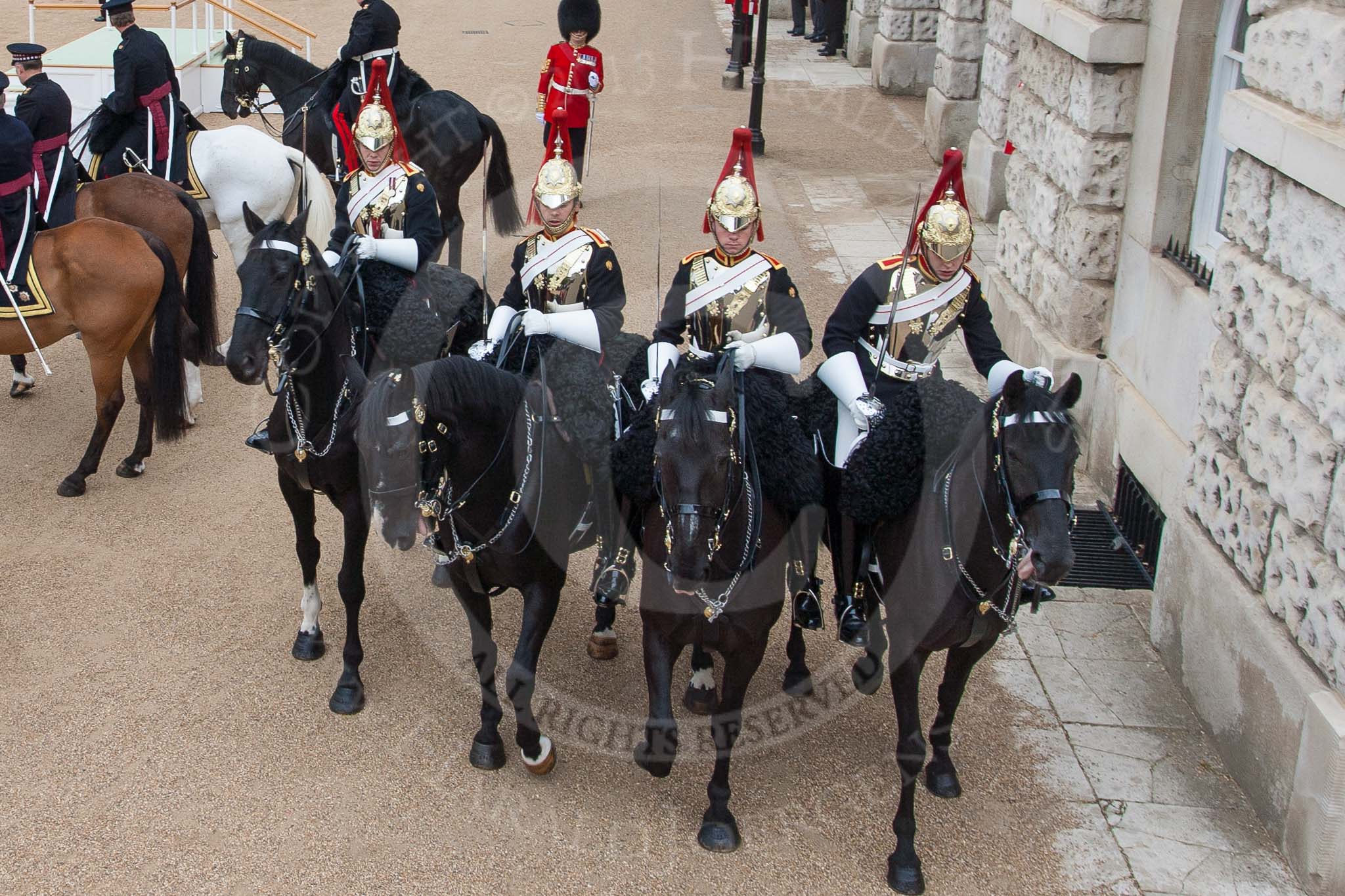 Major General's Review 2013: Four Troopers of The Blue and Royals (Royal Horse Guards and 1st Dragoons)..
Horse Guards Parade, Westminster,
London SW1,

United Kingdom,
on 01 June 2013 at 11:02, image #286