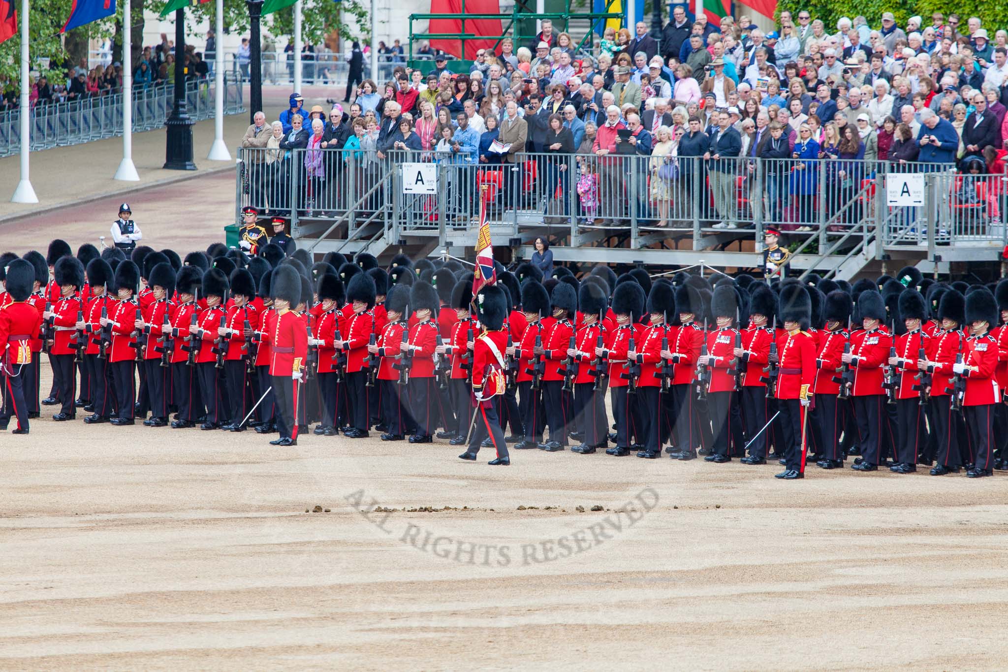 Major General's Review 2013: The Escort to the Colour troops the Colour past No. 6 Guard, No.7 Company Coldstream Guards..
Horse Guards Parade, Westminster,
London SW1,

United Kingdom,
on 01 June 2013 at 11:23, image #423