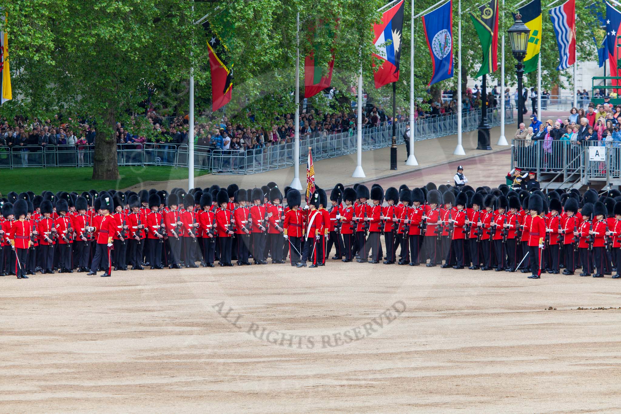 Major General's Review 2013: The Escort to the Colour troops the Colour past No. 5 Guard, F Company Scots Guards..
Horse Guards Parade, Westminster,
London SW1,

United Kingdom,
on 01 June 2013 at 11:23, image #427