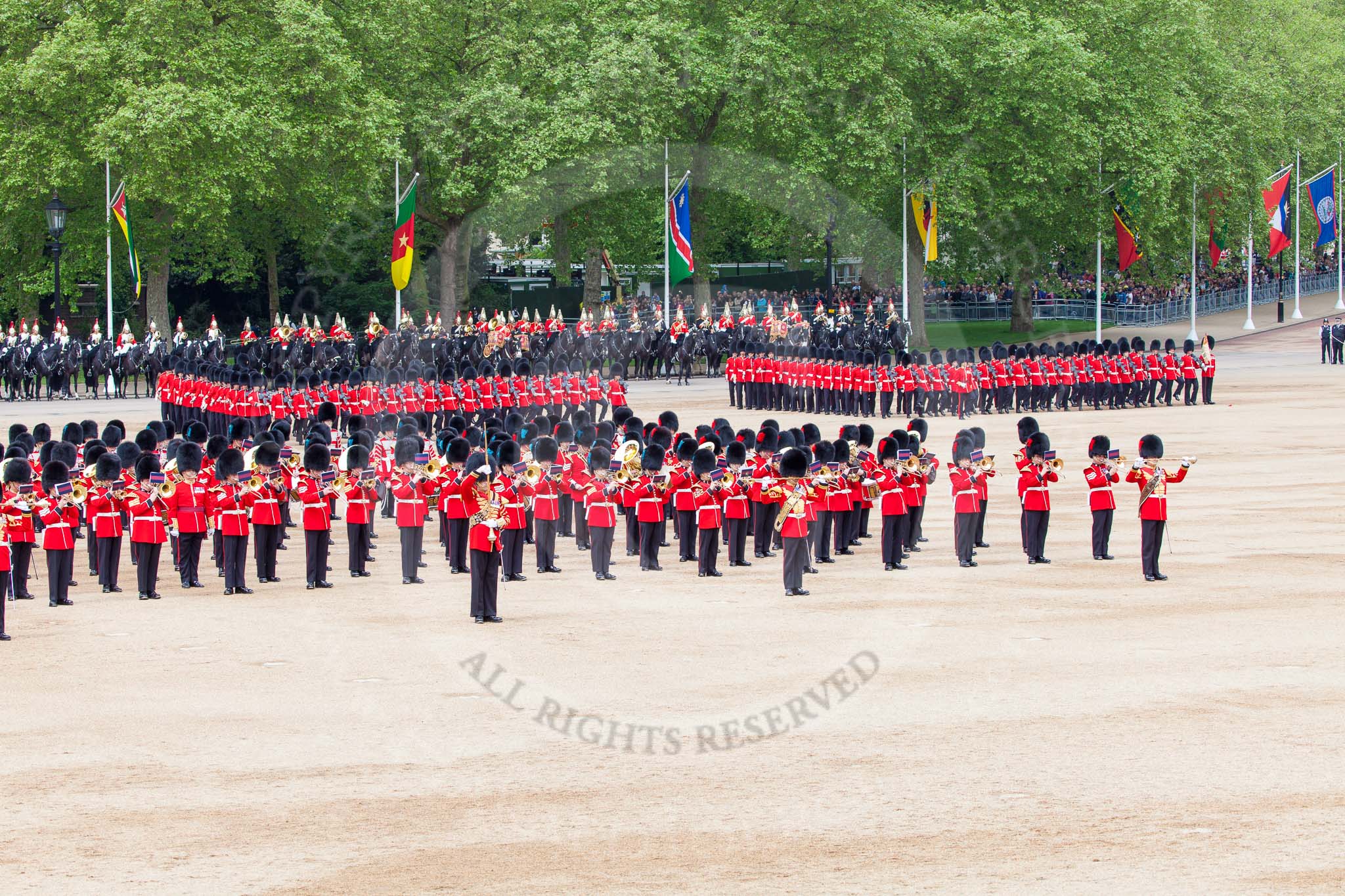 Major General's Review 2013: At the end of the March Past in Quick Time, all five guards on the northern side of Horse Guards Parade peform a ninety-degree-turn at the same time..
Horse Guards Parade, Westminster,
London SW1,

United Kingdom,
on 01 June 2013 at 11:47, image #558