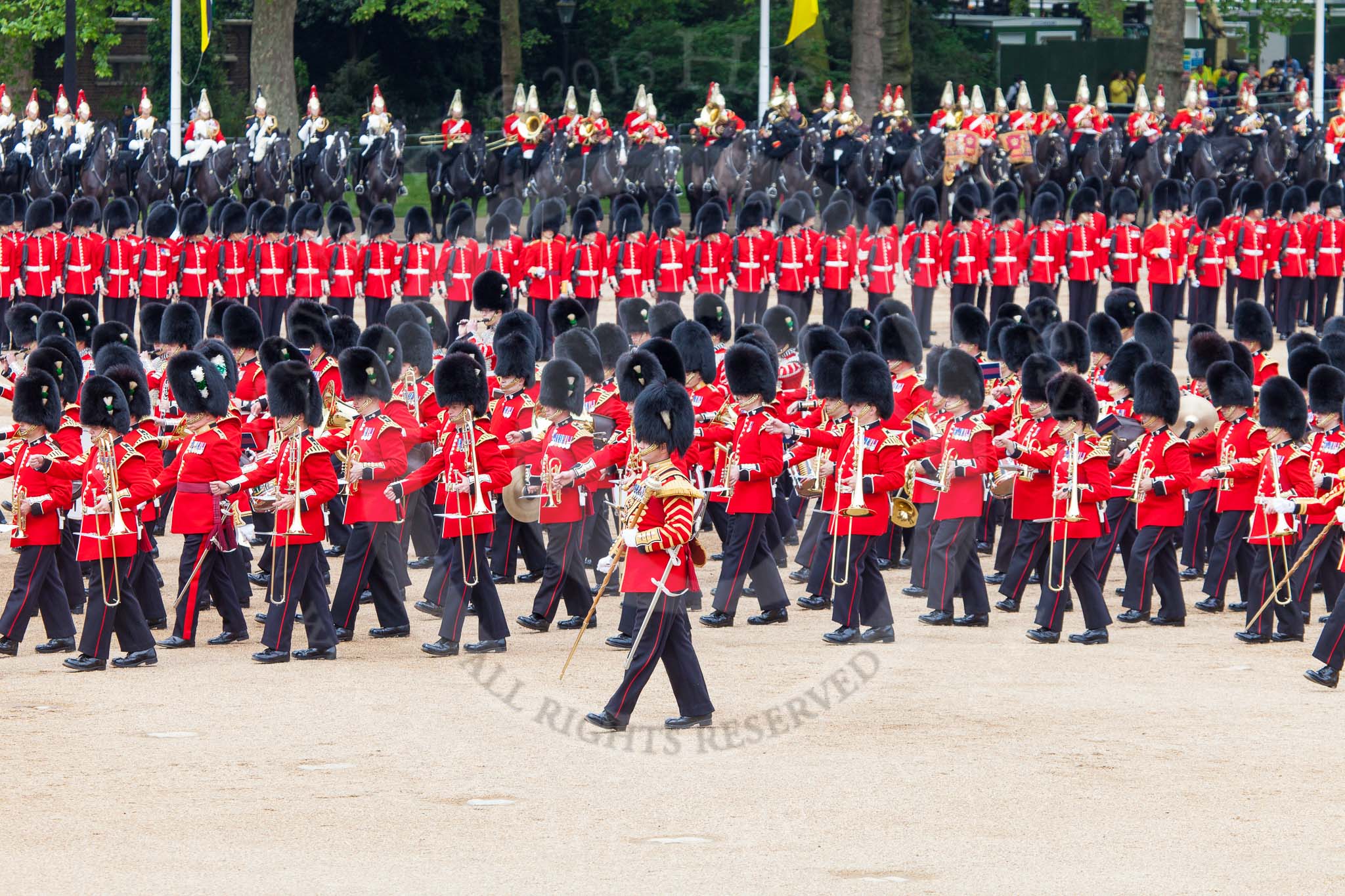Major General's Review 2013: The Massed Band march away to leave room for  the Mounted Bands..
Horse Guards Parade, Westminster,
London SW1,

United Kingdom,
on 01 June 2013 at 11:48, image #564