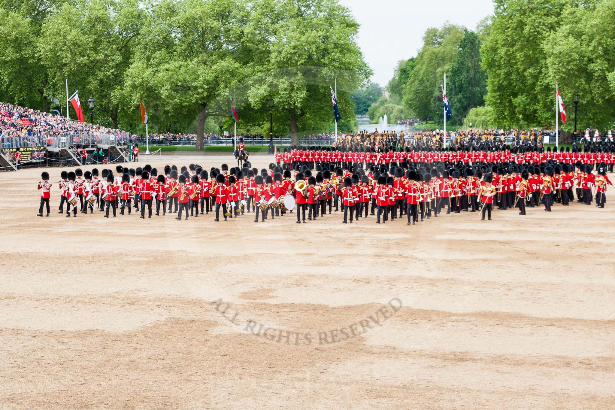 Major General's Review 2013: The Massed Band march away to leave room for  the Mounted Bands..
Horse Guards Parade, Westminster,
London SW1,

United Kingdom,
on 01 June 2013 at 11:49, image #567