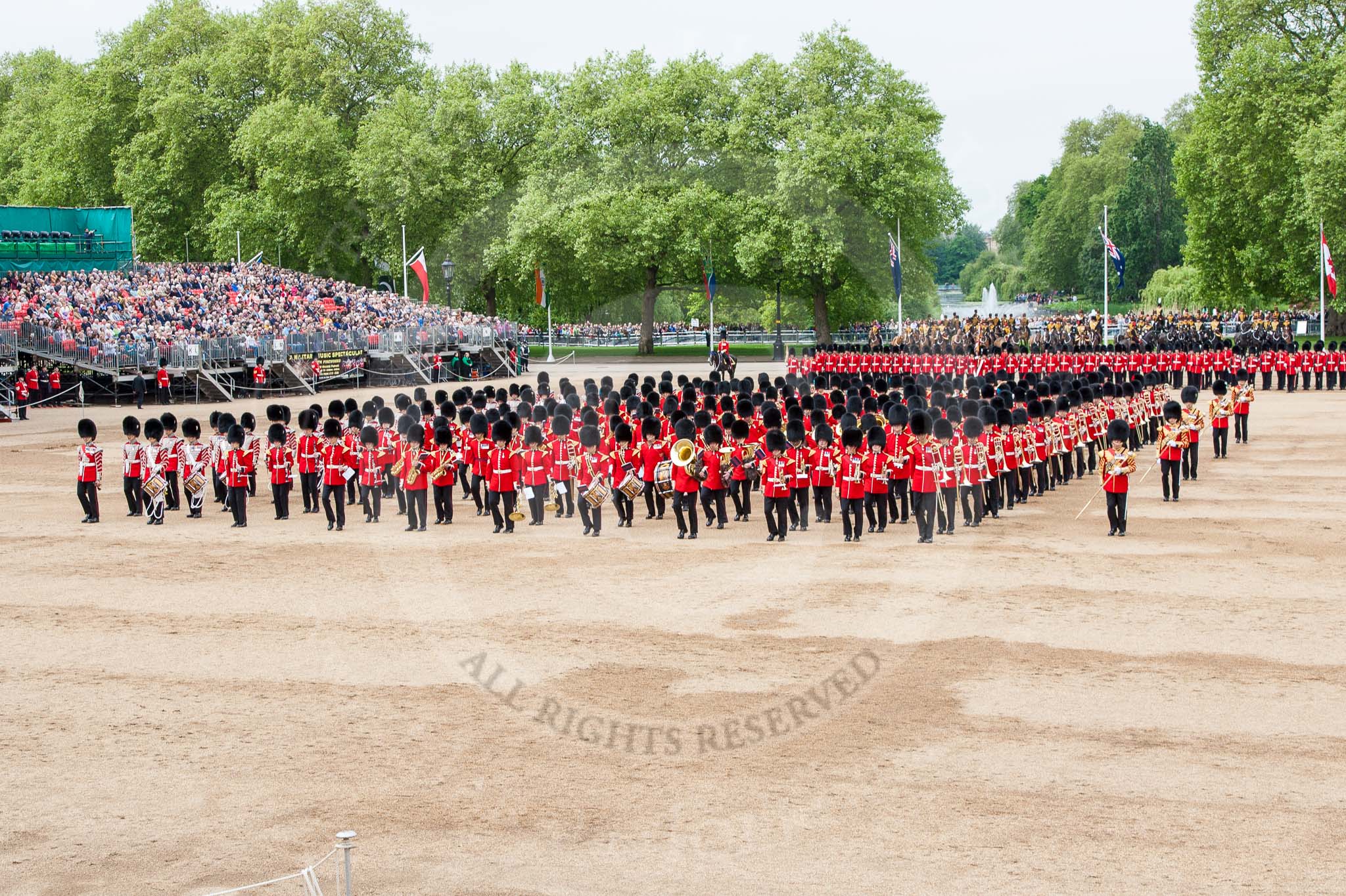 Major General's Review 2013: The Massed Band march away to leave room for  the Mounted Bands..
Horse Guards Parade, Westminster,
London SW1,

United Kingdom,
on 01 June 2013 at 11:49, image #568