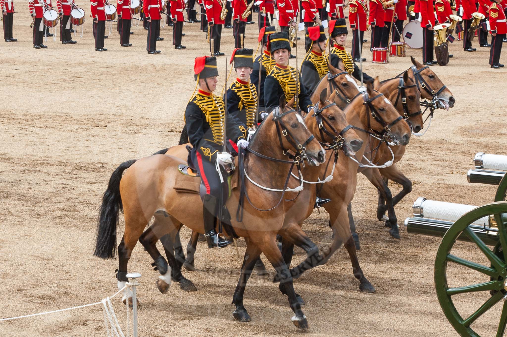 Major General's Review 2013: The Ride Past - the King's Troop Royal Horse Artillery, here two of the WWI 13-pounder field guns..
Horse Guards Parade, Westminster,
London SW1,

United Kingdom,
on 01 June 2013 at 11:56, image #643