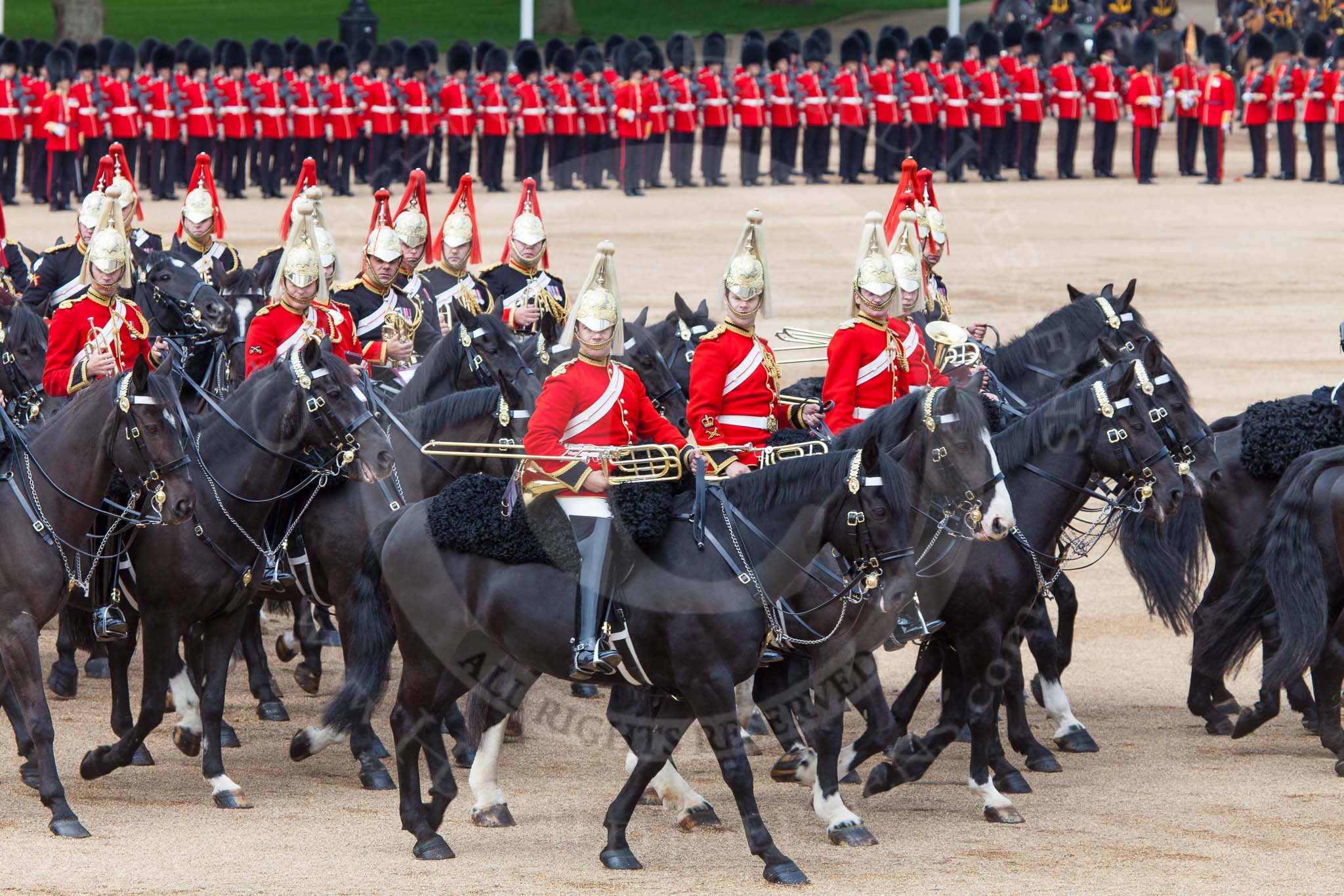 Major General's Review 2013: The Mounted Bands of the Household Cavalry are ready to leave, they follow the Hosehold Cavalry up to Horse Guards Road, where they will wait, with the Royal Horse Artillery, to march off..
Horse Guards Parade, Westminster,
London SW1,

United Kingdom,
on 01 June 2013 at 11:58, image #662