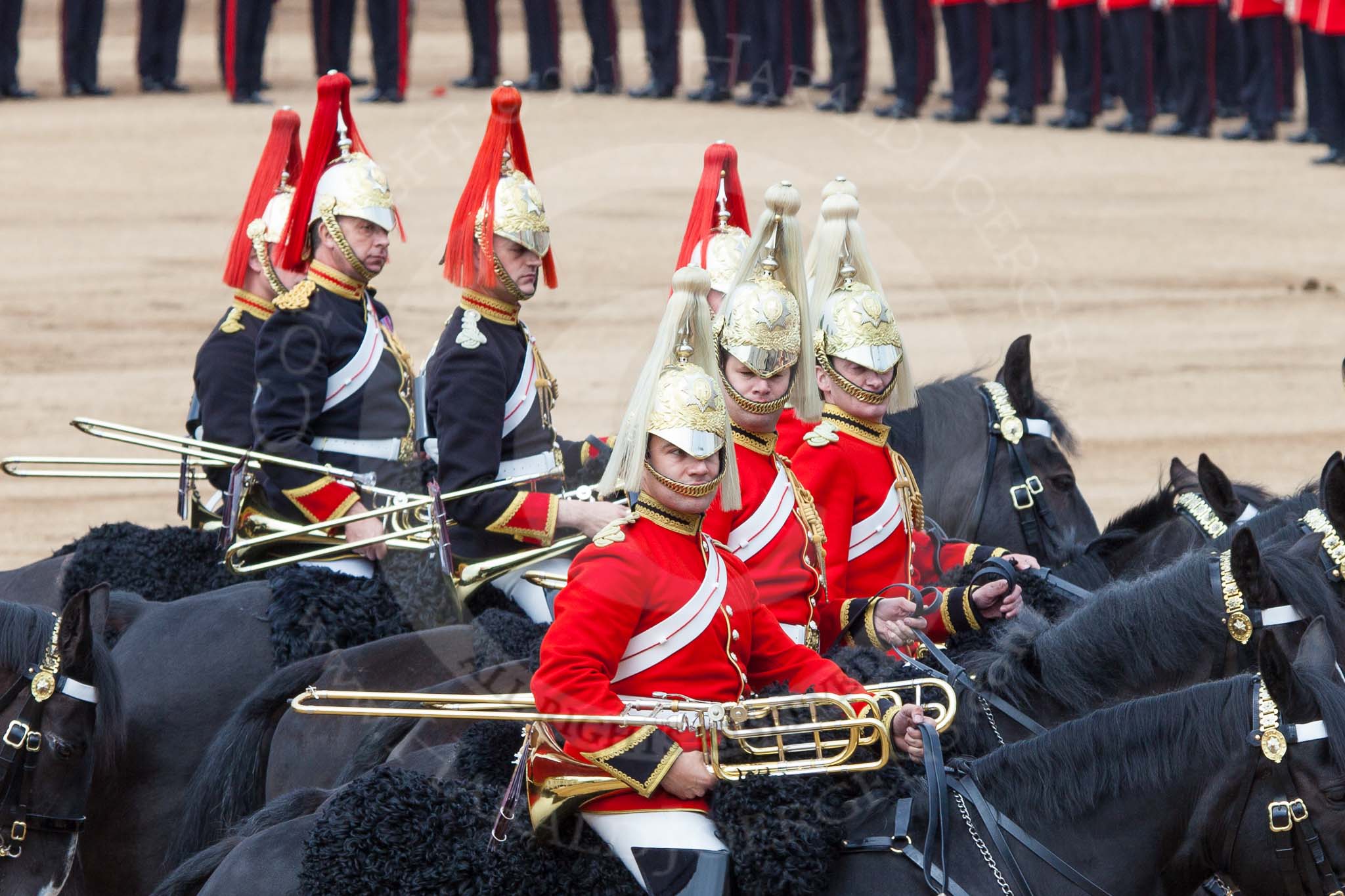 Major General's Review 2013: The Mounted Bands of the Household Cavalry are ready to leave, they follow the Hosehold Cavalry up to Horse Guards Road, where they will wait, with the Royal Horse Artillery, to march off..
Horse Guards Parade, Westminster,
London SW1,

United Kingdom,
on 01 June 2013 at 11:58, image #663