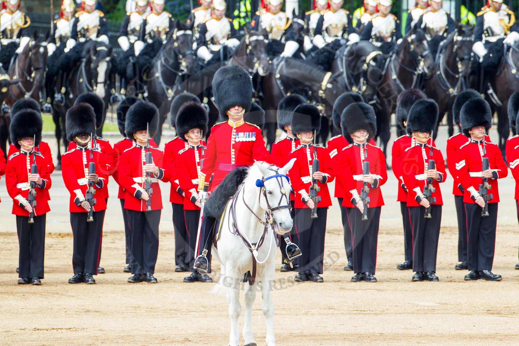 Major General's Review 2013: The Field Officer in Brigade Waiting, Lieutenant Colonel Dino Bossi, Welsh Guards, giving orders after the Ride Past..
Horse Guards Parade, Westminster,
London SW1,

United Kingdom,
on 01 June 2013 at 12:00, image #671