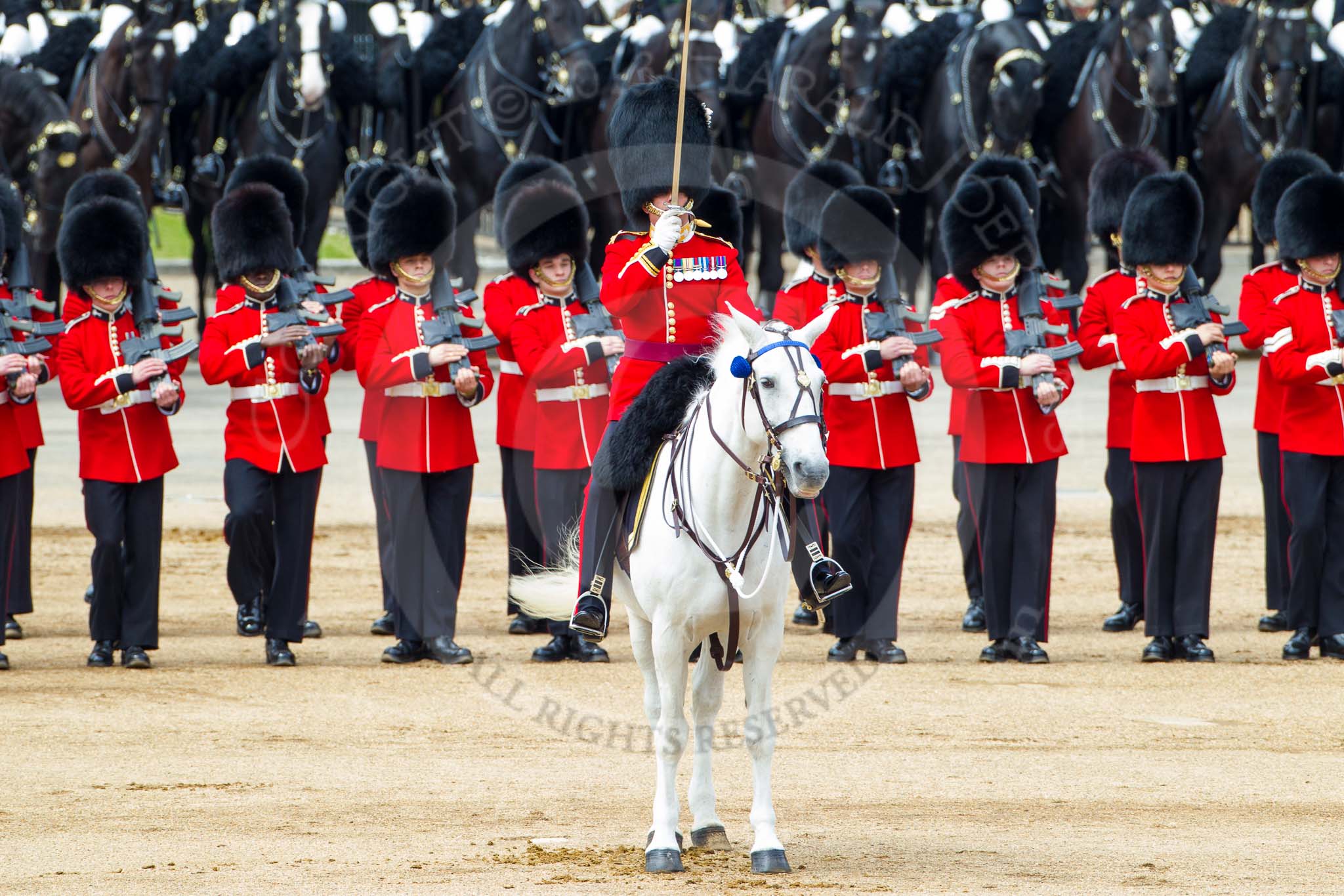 Major General's Review 2013: The Field Officer in Brigade Waiting, Lieutenant Colonel Dino Bossi, Welsh Guards, giving orders after the Ride Past..
Horse Guards Parade, Westminster,
London SW1,

United Kingdom,
on 01 June 2013 at 12:00, image #672
