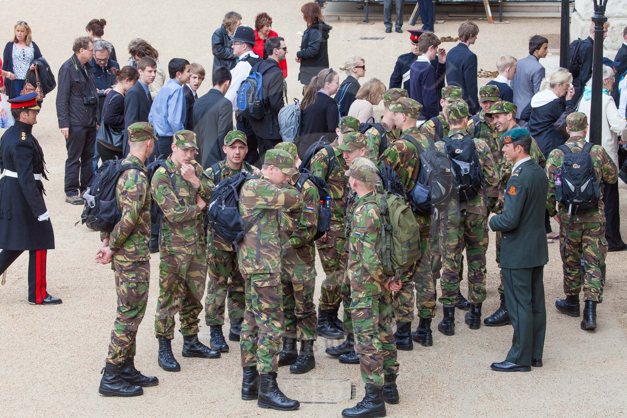 Major General's Review 2013: A group of Dutch soldiers on Horse Guards Parade after the event..
Horse Guards Parade, Westminster,
London SW1,

United Kingdom,
on 01 June 2013 at 12:29, image #750