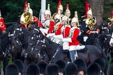 Major General's Review 2013: Next in the Royal Procession are the First and Second Division of the Sovereign's Escort, The Life Guards, here riding down Horse Guards Road passing The Mounted Bands of the Household Cavalry..
Horse Guards Parade, Westminster,
London SW1,

United Kingdom,
on 01 June 2013 at 10:58, image #237