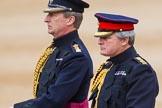 Major General's Review 2013: The Equerry in Waiting to Her Majesty, Lieutenant Colonel Alexander Matheson of Matheson, younger,The Crown Equerry Colonel Toby Browne, during the Inspection of the Line..
Horse Guards Parade, Westminster,
London SW1,

United Kingdom,
on 01 June 2013 at 11:01, image #272