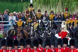 Major General's Review 2013: The Brigade Major Household Division Lieutenant Colonel Simon Soskin, Grenadier Guards, followed by the four Troopers of The Life Guard,during the Inspection of the Line..
Horse Guards Parade, Westminster,
London SW1,

United Kingdom,
on 01 June 2013 at 11:04, image #301