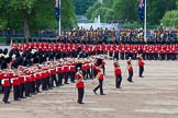 Major General's Review 2013: The Massed Band Troop begins with the slow march - the Waltz from Les Huguenots. No. 1 Guard, the Escort for the Colour with the Ensign in the centre, and the King's Troop Royal Horse Artillery can be seen on top of the image..
Horse Guards Parade, Westminster,
London SW1,

United Kingdom,
on 01 June 2013 at 11:07, image #313