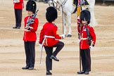 Major General's Review 2013: No. 1 Guard the Regimental Sergeant Major, WO1 Martin Topps, Welsh Guards marches forward followed by the Ensign, approches the Colour Party..
Horse Guards Parade, Westminster,
London SW1,

United Kingdom,
on 01 June 2013 at 11:18, image #390